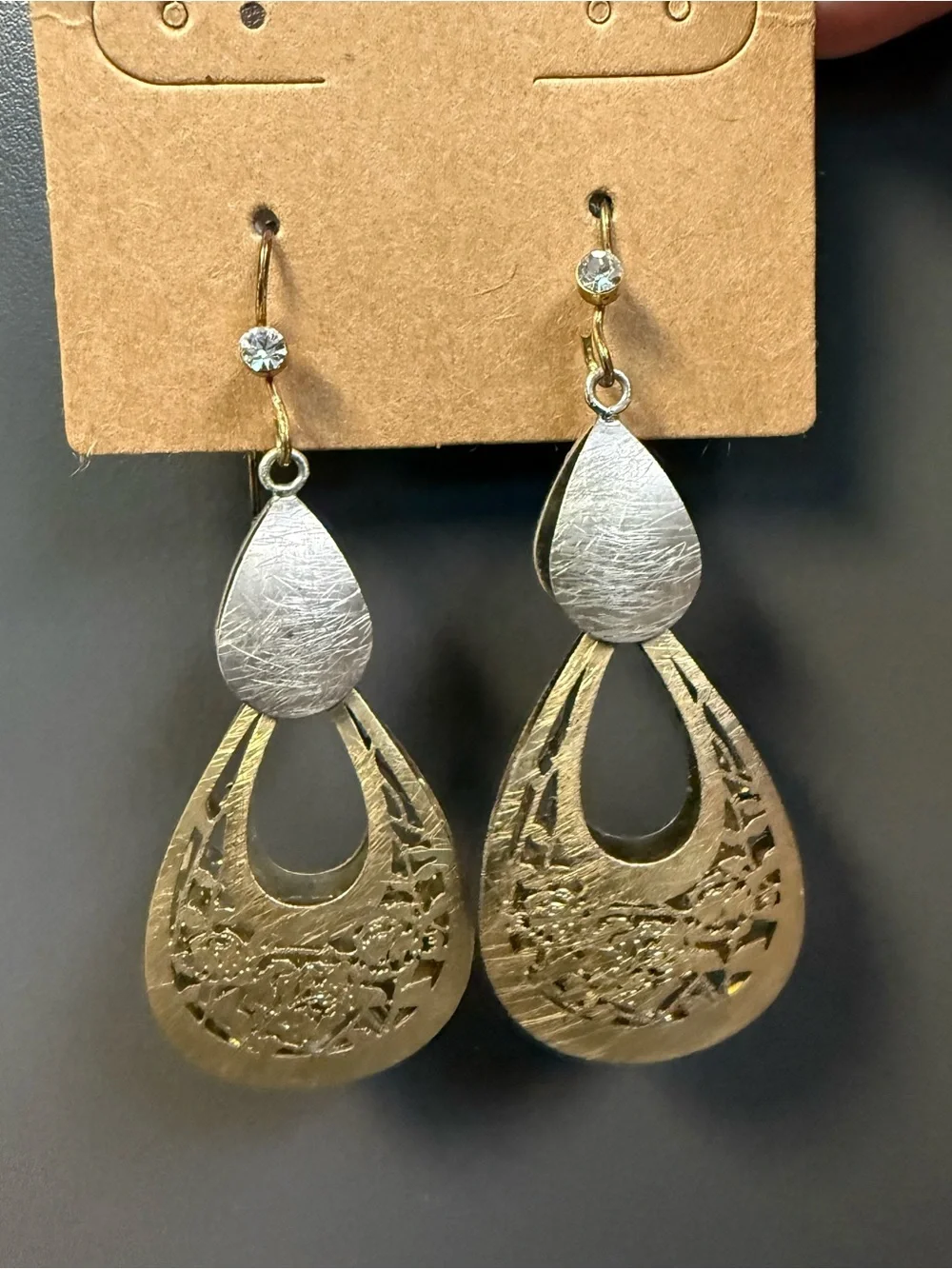Gold-Tone Filigree Teardrop Dangle Earrings